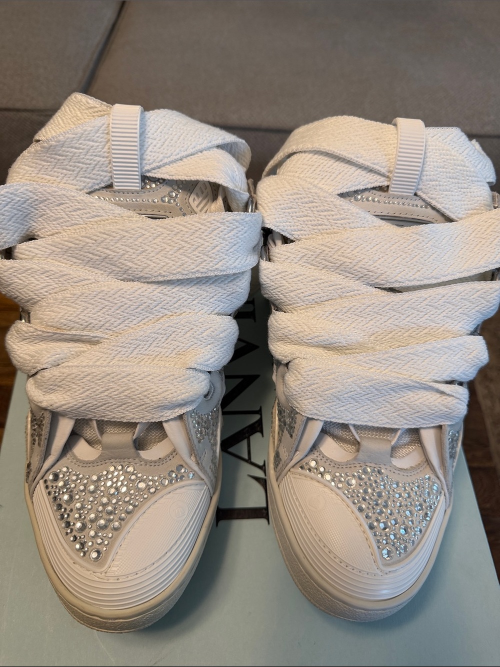 Lanvin White and Silver Crystal-Detail Low-Top Sneaker - Picture 2 of 10